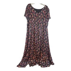 Lane Bryant plus sz 20 shimmer floral midi dress faux wrap round neck v back